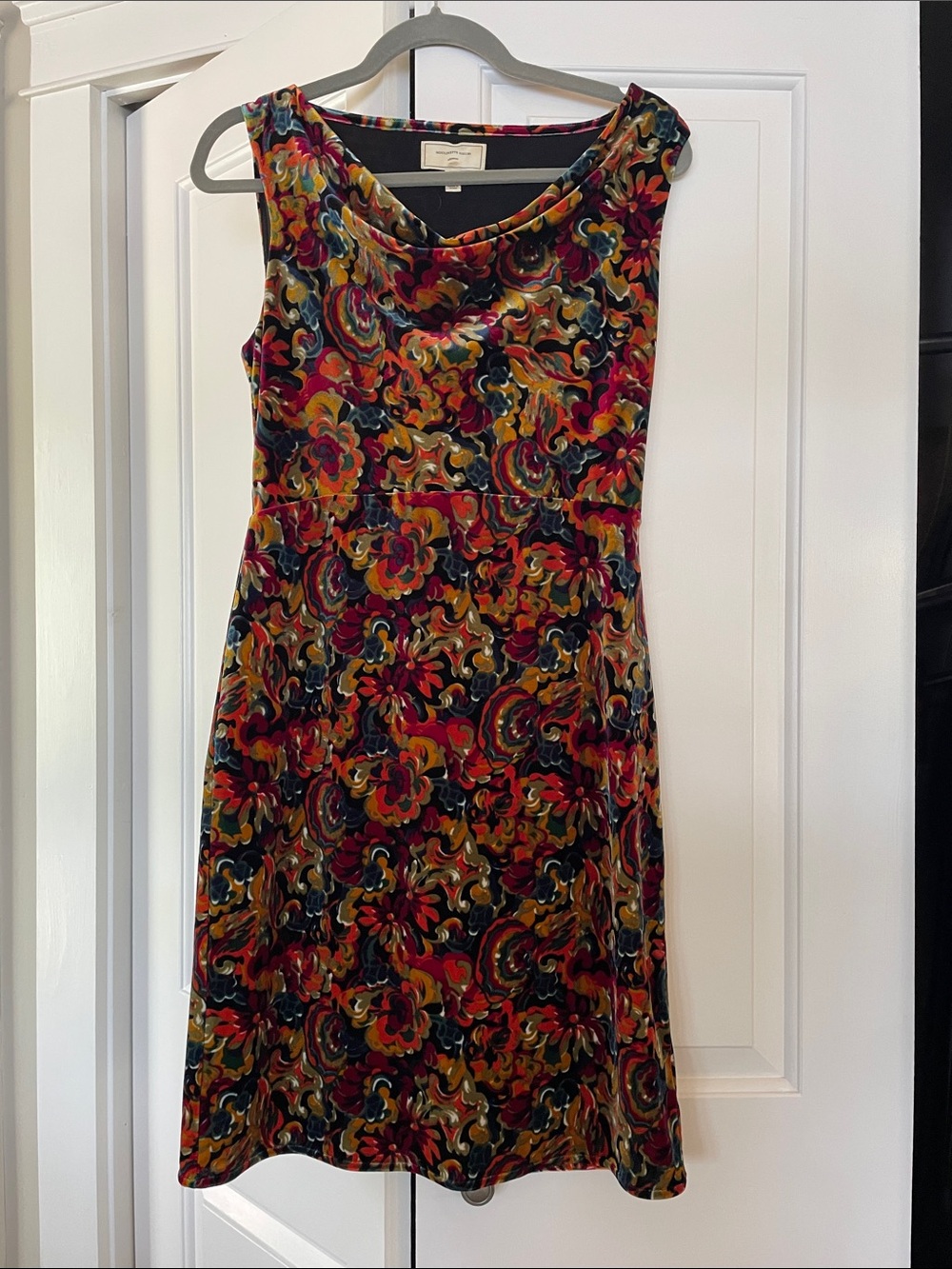 Anthropologie Multicolor Floral Cowl Neck Midi Dress — Black, Red, Yellow SP